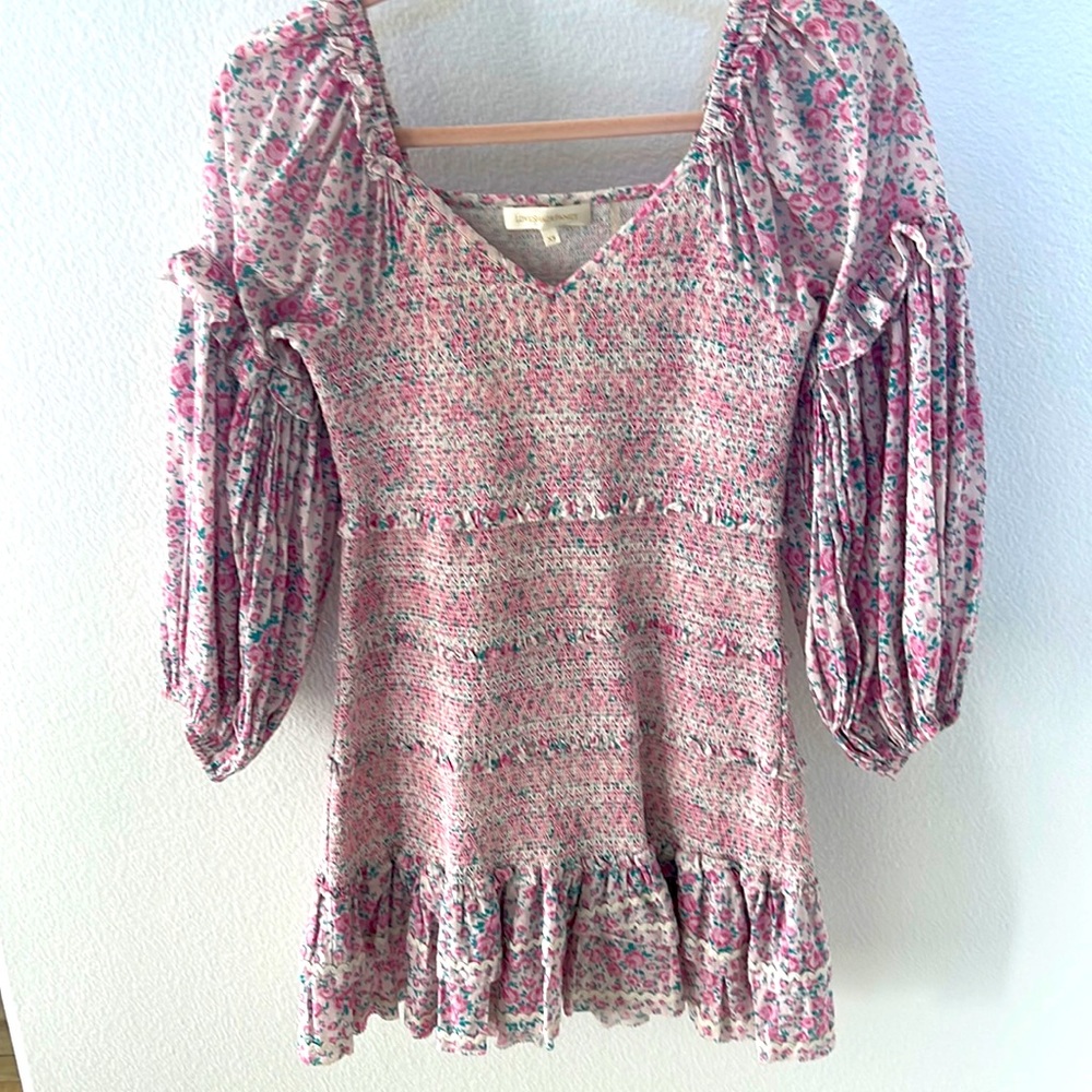 LoveShackFancy long sleeved floral mini dress size extra small